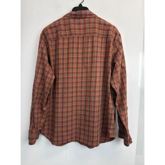 Columbia Men's XL Cornell Woods Flannel Shirt Orange Plaid Cotton Stretch - Picture 6 of 6